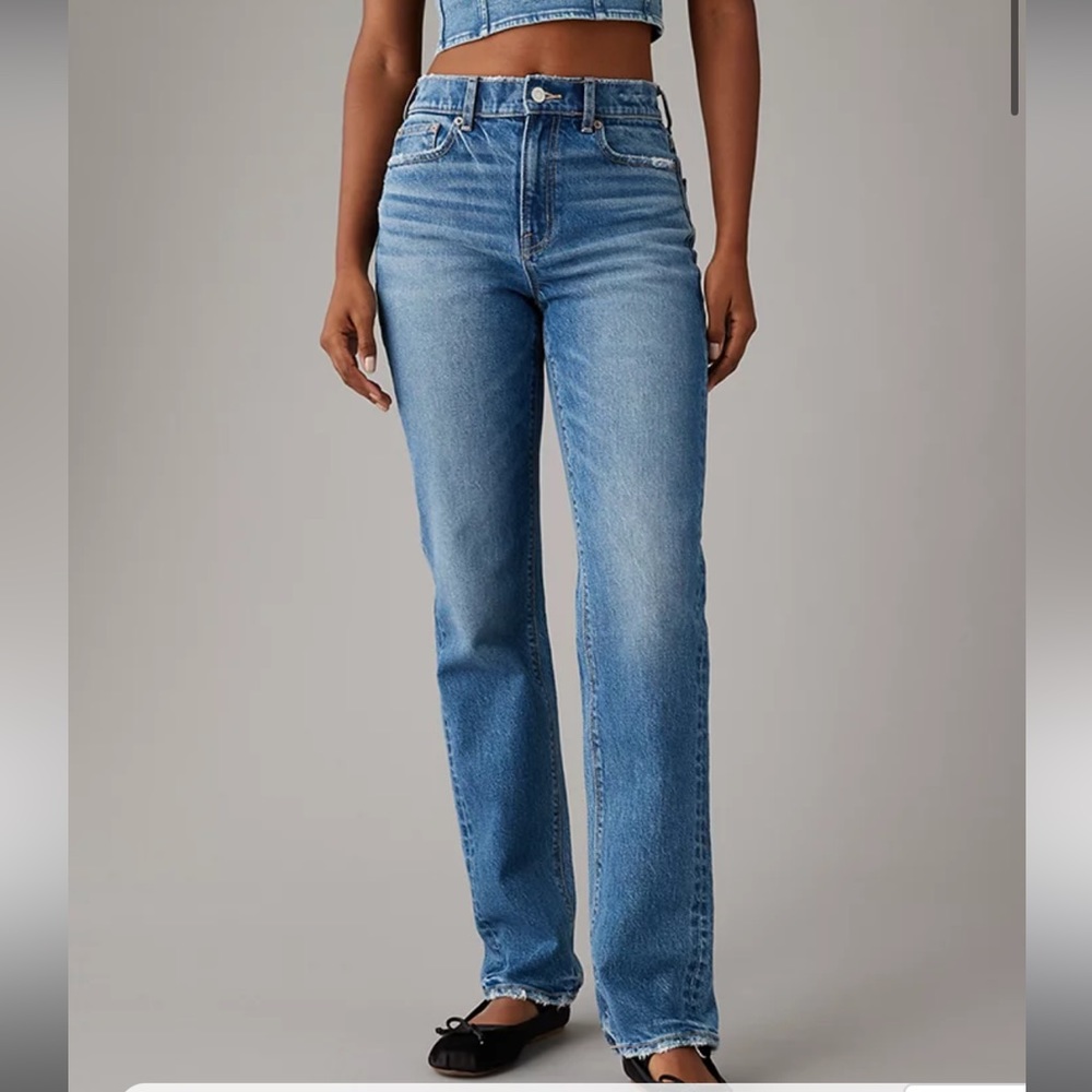 NWT AE Stretch Super High-Waisted Straight Jean Women's 10R color "brightening"